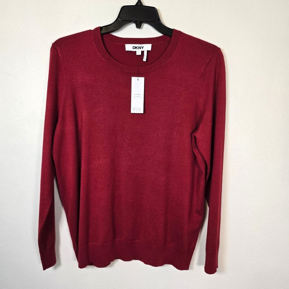 DKNY Lightweight Sweater Women's XL Merlot Classic Pullover Layering Academia